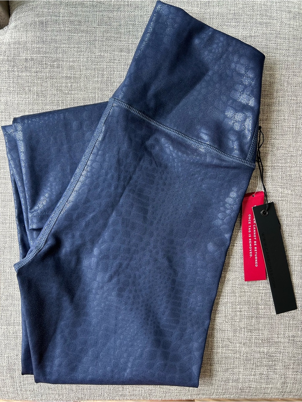 Carbon38 Navy Blue Textured High-Waist Leggings